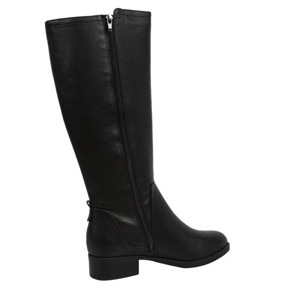 Black Faux Leather Knee High Low Block Heel - Picture 4 of 4